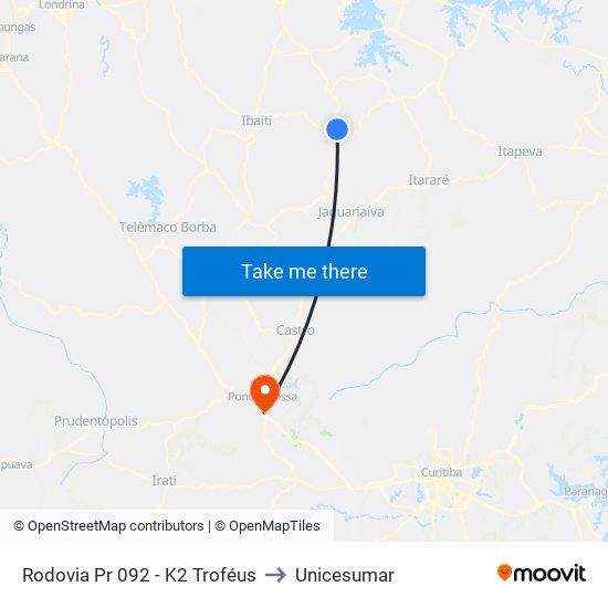 Rodovia Pr 092 - K2 Troféus to Unicesumar map