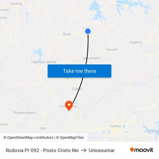 Rodovia Pr 092 - Posto Cristo Rei to Unicesumar map
