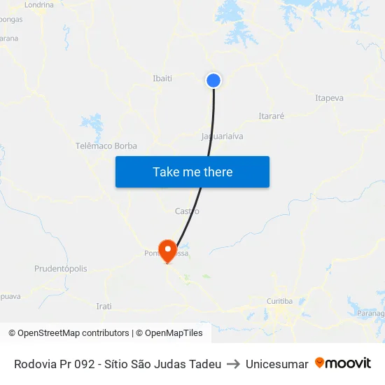 Rodovia Pr 092 - Sítio São Judas Tadeu to Unicesumar map