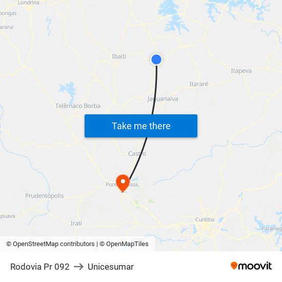 Rodovia Pr 092 to Unicesumar map