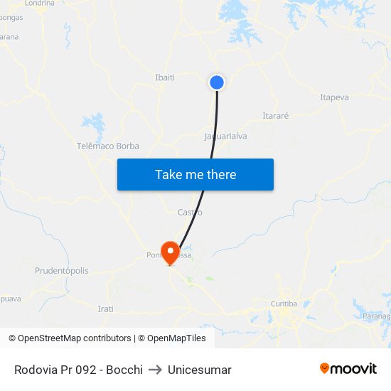 Rodovia Pr 092 - Bocchi to Unicesumar map