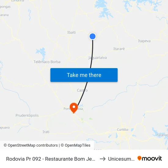 Rodovia Pr 092 - Restaurante Bom Jesus to Unicesumar map