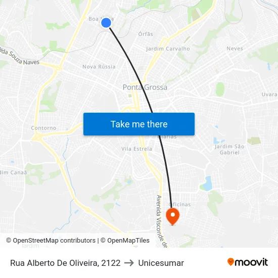 Rua Alberto De Oliveira, 2122 to Unicesumar map