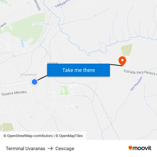 Terminal Uvaranas to Cescage map