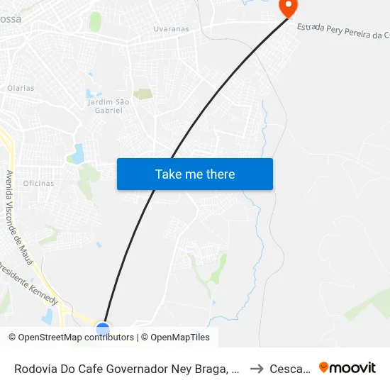 Rodovia Do Cafe Governador Ney Braga, 3587 to Cescage map