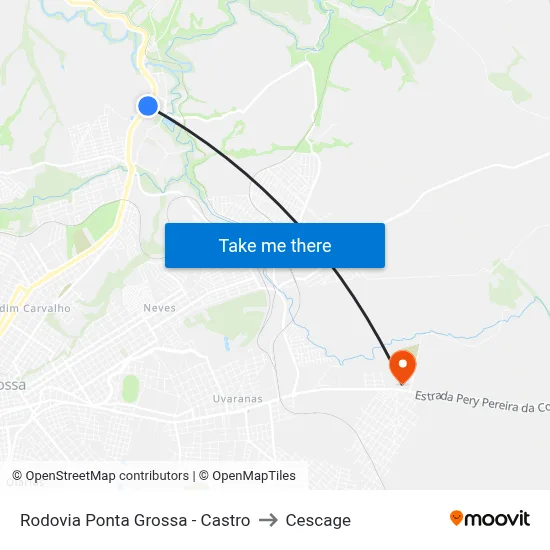 Rodovia Ponta Grossa - Castro to Cescage map