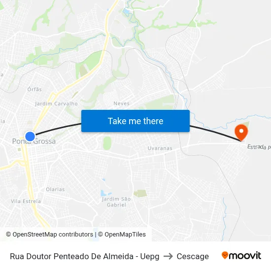 Rua Doutor Penteado De Almeida - Uepg to Cescage map