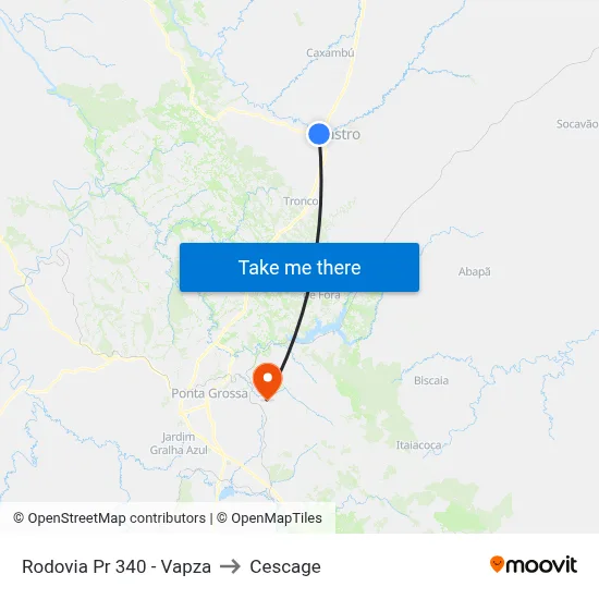Rodovia Pr 340 - Vapza to Cescage map