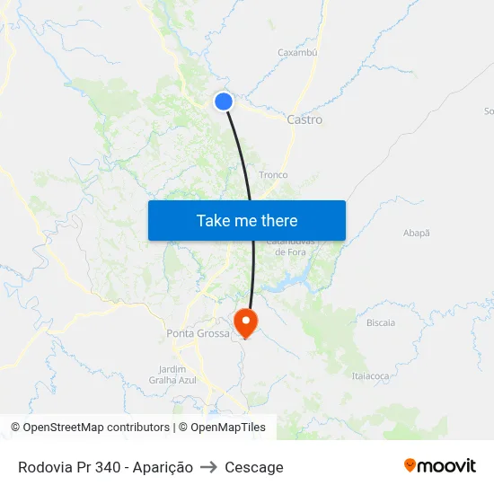 Rodovia Pr 340 - Aparição to Cescage map