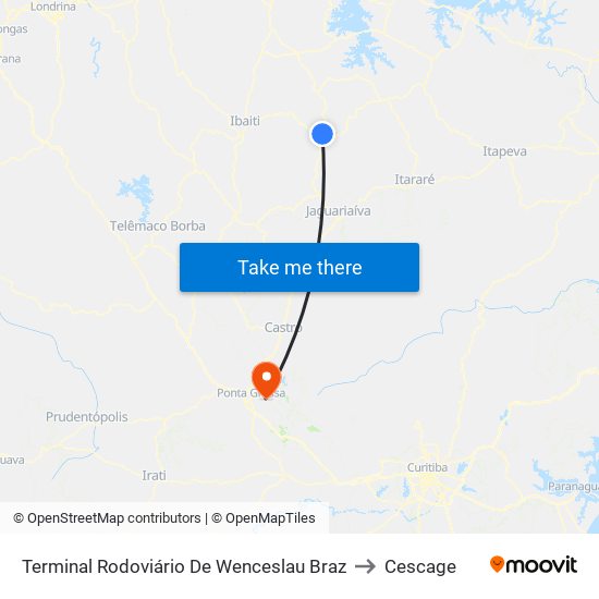 Terminal Rodoviário De Wenceslau Braz to Cescage map