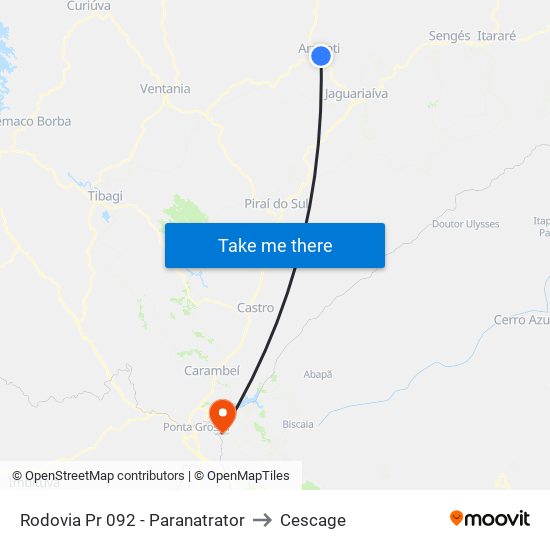 Rodovia Pr 092 - Paranatrator to Cescage map