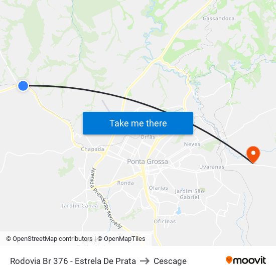 Rodovia Br 376 - Estrela De Prata to Cescage map