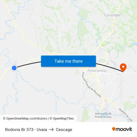 Rodovia Br 373 - Uvaia to Cescage map