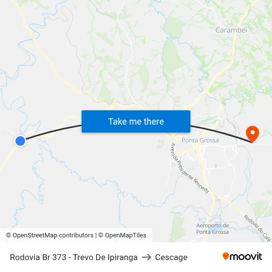 Rodovia Br 373 - Trevo De Ipiranga to Cescage map