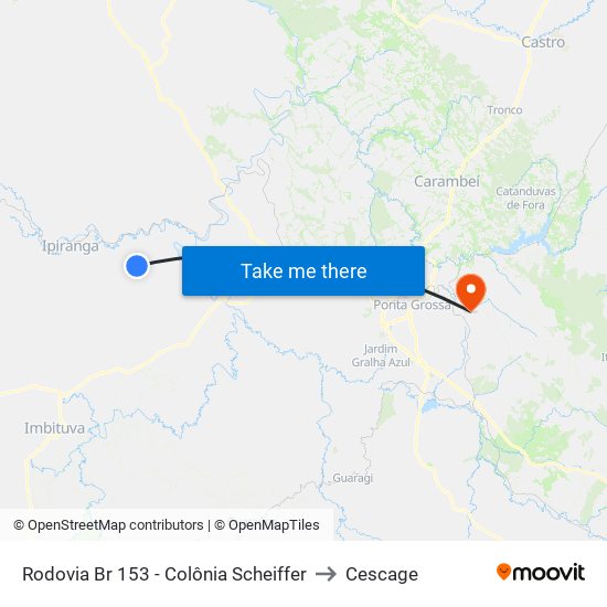 Rodovia Br 153 - Colônia Scheiffer to Cescage map
