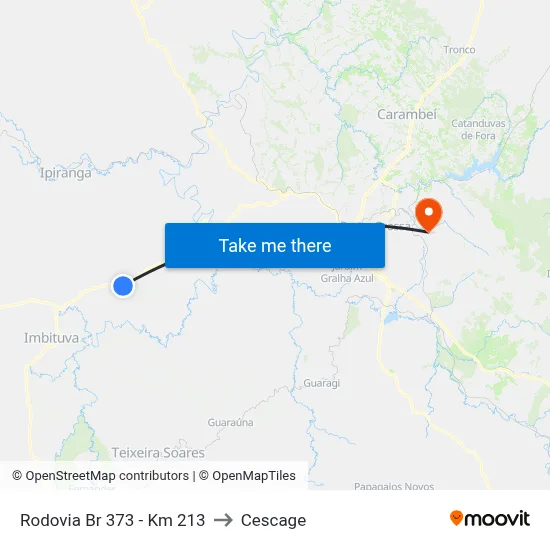 Rodovia Br 373 - Km 213 to Cescage map