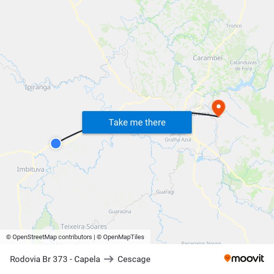 Rodovia Br 373 - Capela to Cescage map