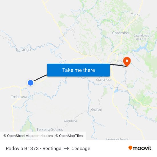 Rodovia Br 373 - Restinga to Cescage map