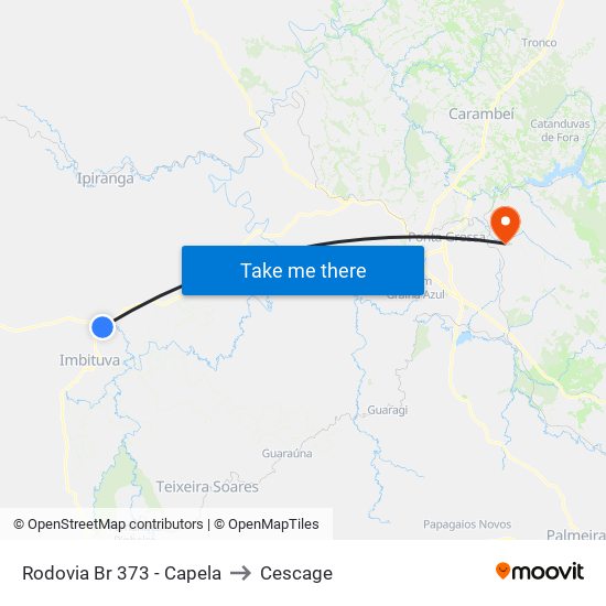 Rodovia Br 373 - Capela to Cescage map