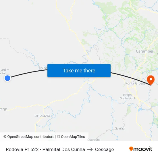 Rodovia Pr 522 - Palmital Dos Cunha to Cescage map
