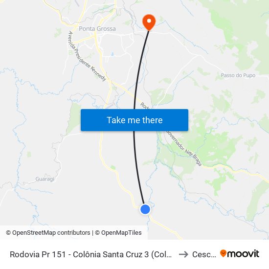 Rodovia Pr 151 - Colônia Santa Cruz 3 (Colônia Dos Russos) to Cescage map