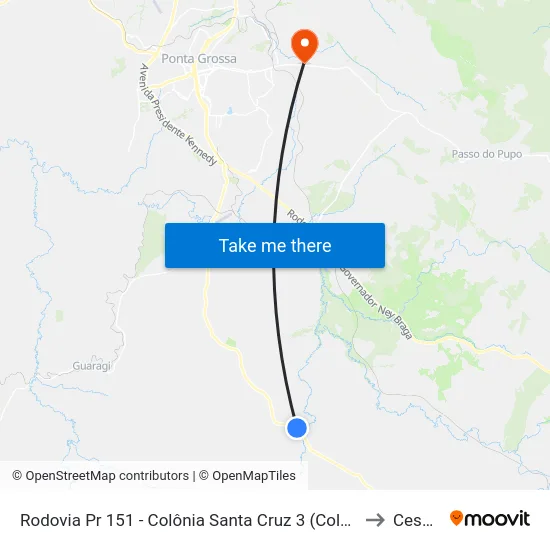 Rodovia Pr 151 - Colônia Santa Cruz 3 (Colônia Dos Russos) to Cescage map