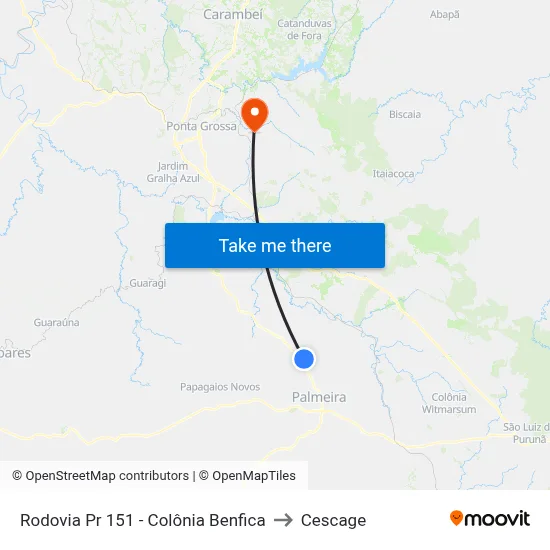 Rodovia Pr 151 - Colônia Benfica to Cescage map