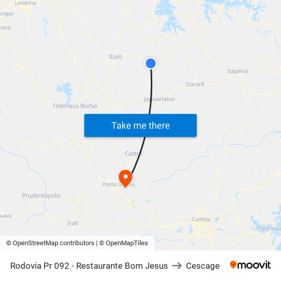 Rodovia Pr 092 - Restaurante Bom Jesus to Cescage map