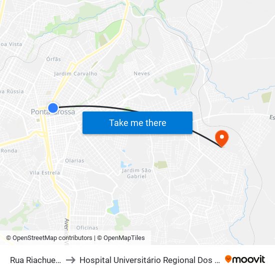 Rua Riachuelo, 260 to Hospital Universitário Regional Dos Campos Gerais map