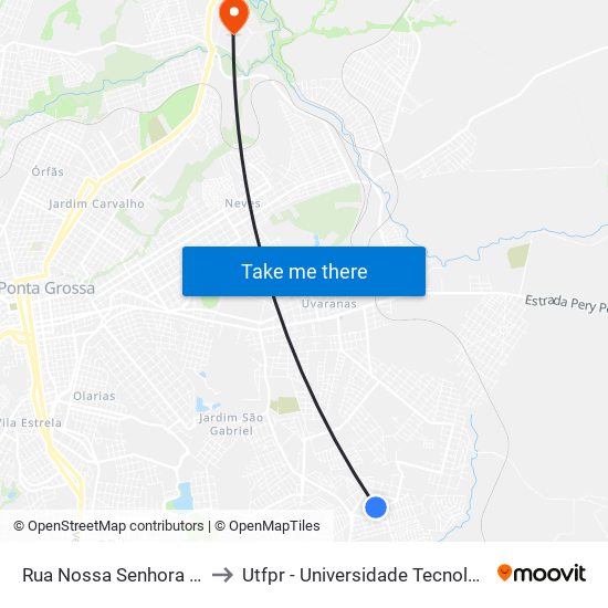 Rua Nossa Senhora De Vila Velha, 393 to Utfpr - Universidade Tecnológica Federal Do Paraná map