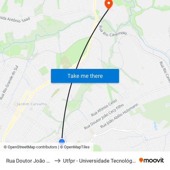 Rua Doutor João Cecy Filho, 986 to Utfpr - Universidade Tecnológica Federal Do Paraná map