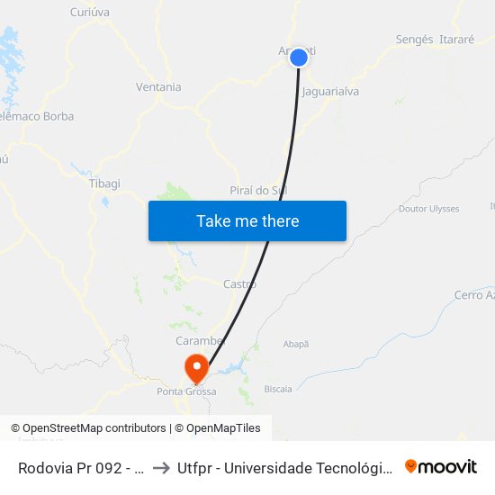 Rodovia Pr 092 - Paranatrator to Utfpr - Universidade Tecnológica Federal Do Paraná map