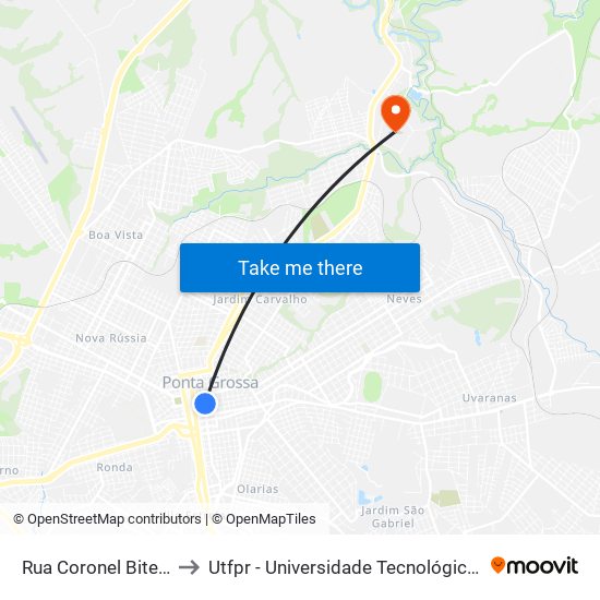 Rua Coronel Bitencourt, 254 to Utfpr - Universidade Tecnológica Federal Do Paraná map