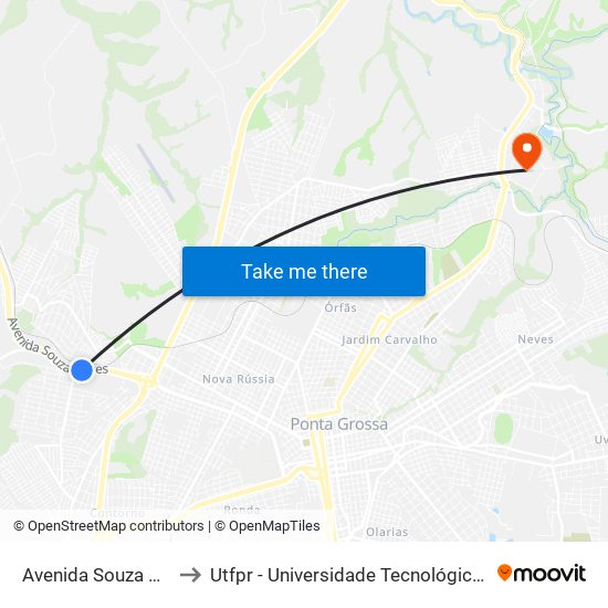 Avenida Souza Naves, 2556 to Utfpr - Universidade Tecnológica Federal Do Paraná map