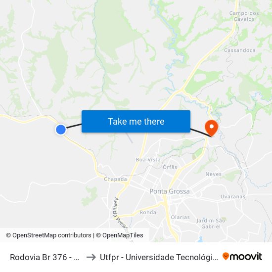 Rodovia Br 376 - Retorno Napel to Utfpr - Universidade Tecnológica Federal Do Paraná map