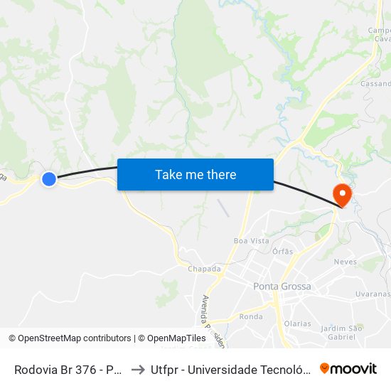 Rodovia Br 376 - Posto Contorno 2 to Utfpr - Universidade Tecnológica Federal Do Paraná map