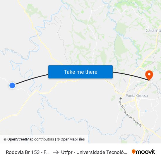 Rodovia Br 153 - Fazenda Capivari to Utfpr - Universidade Tecnológica Federal Do Paraná map