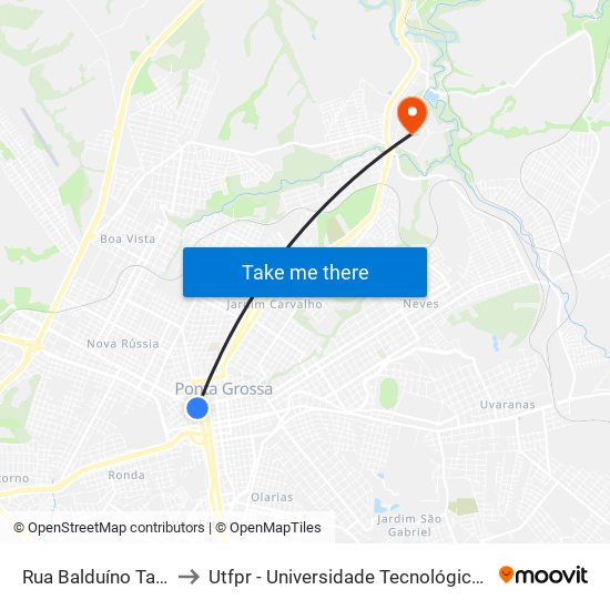 Rua Balduíno Taques, 1056 to Utfpr - Universidade Tecnológica Federal Do Paraná map