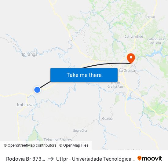 Rodovia Br 373 - Restinga to Utfpr - Universidade Tecnológica Federal Do Paraná map