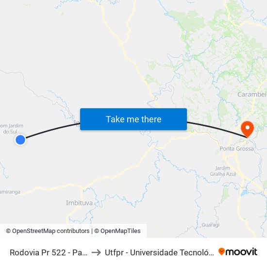 Rodovia Pr 522 - Palmital Dos Cunha to Utfpr - Universidade Tecnológica Federal Do Paraná map