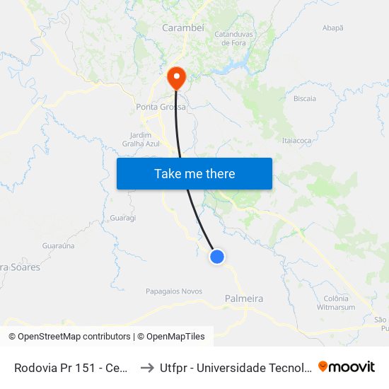 Rodovia Pr 151 - Cemitério Colônia Lago to Utfpr - Universidade Tecnológica Federal Do Paraná map