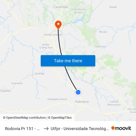 Rodovia Pr 151 - Colônia Benfica to Utfpr - Universidade Tecnológica Federal Do Paraná map