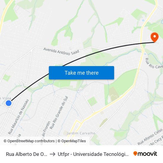 Rua Alberto De Oliveira, 2122 to Utfpr - Universidade Tecnológica Federal Do Paraná map