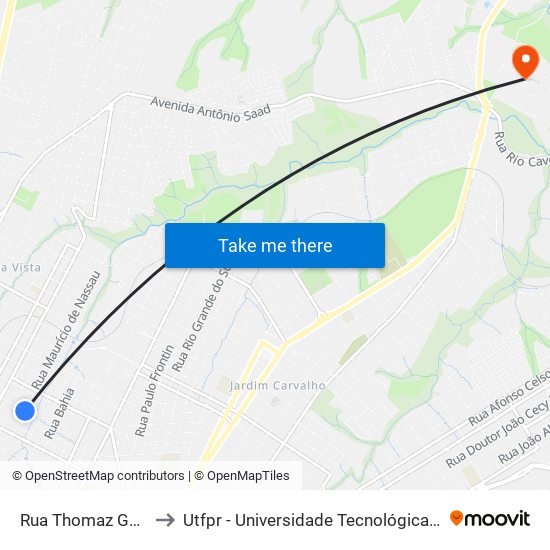 Rua Thomaz Gonzaga, 94 to Utfpr - Universidade Tecnológica Federal Do Paraná map
