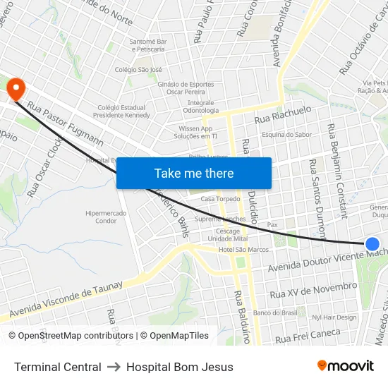 Terminal Central to Hospital Bom Jesus map
