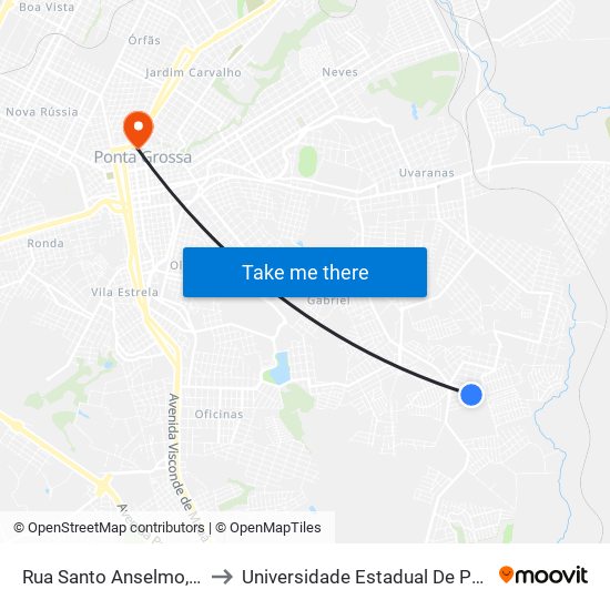 Rua Santo Anselmo, 349-495 to Universidade Estadual De Ponta Grossa map