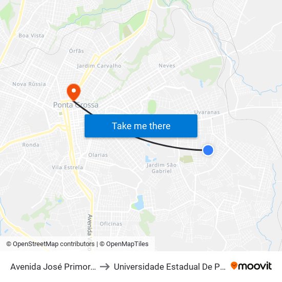 Avenida José Primor, 566-604 to Universidade Estadual De Ponta Grossa map