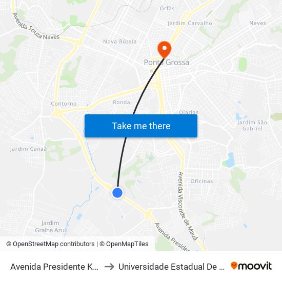 Avenida Presidente Kennedy, 626 to Universidade Estadual De Ponta Grossa map