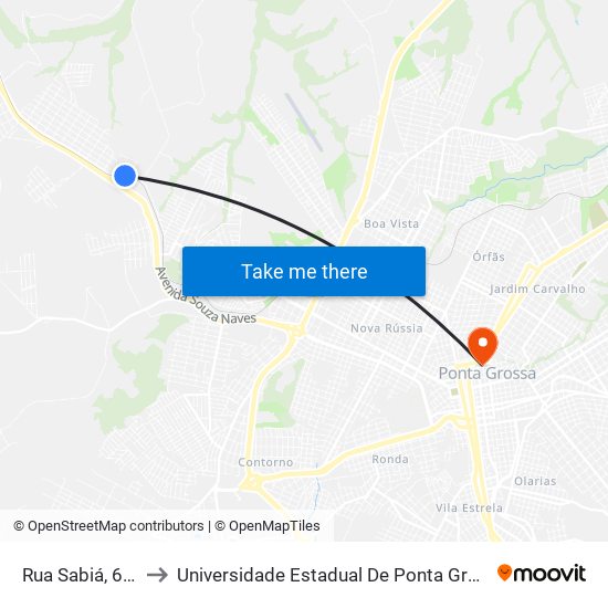 Rua Sabiá, 600 to Universidade Estadual De Ponta Grossa map