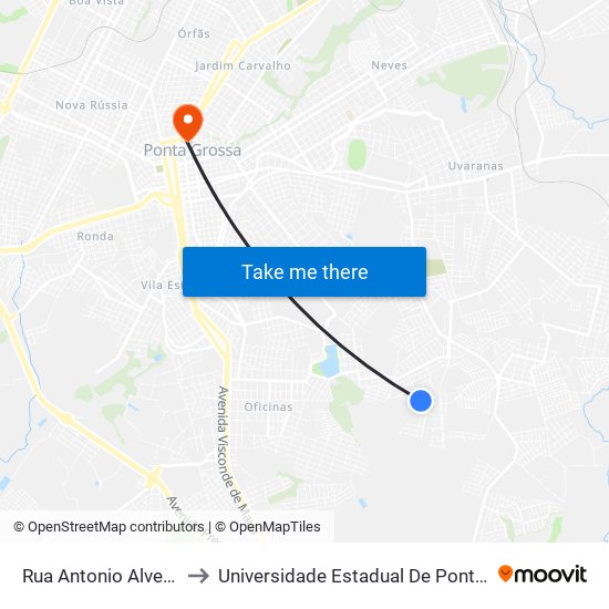 Rua Antonio Alves, 504 to Universidade Estadual De Ponta Grossa map